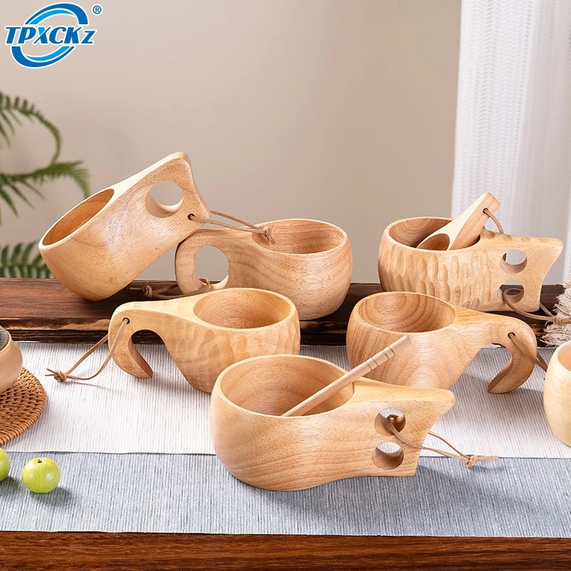 1Pcs Wooden Milk Cup - Eco-Friendly Japanese-Inspired Wooden Mug With Handle For Home Use, Perfect For Milk And Beverages