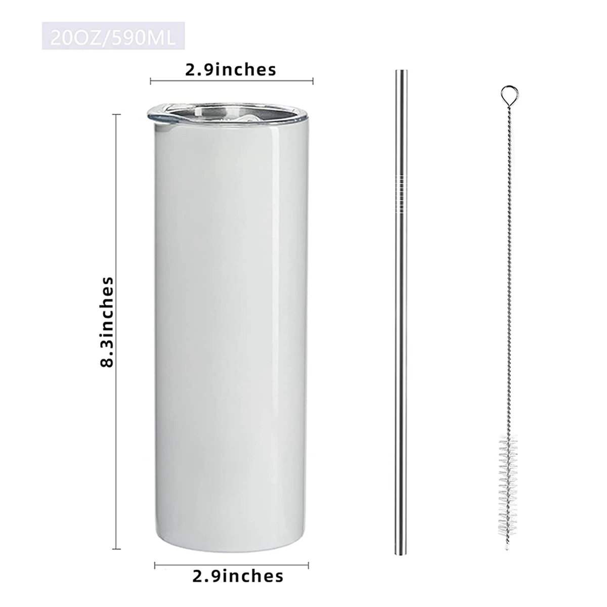 Sublimation Tumblers 20 Oz Skinny Straight Stainless Steel Sublimation Blanks Skinny Tumbler with Lid and Straw 4 Pack