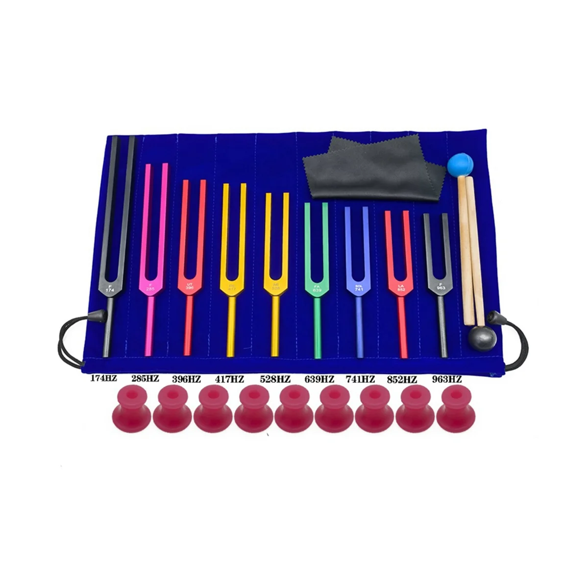 New 9 Pieces of Colorful Solfeggio Aluminum Alloy Tuning Forks, Tuning Forks for Therapy, Voice Therapy Blue