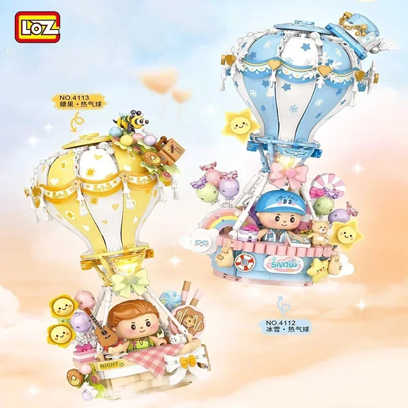 New LOZ Building Block Originality MIni Cherry Blossom Hot Air Balloon Glowing Desktop Model Decoration Children\'s Toy Girl Gift