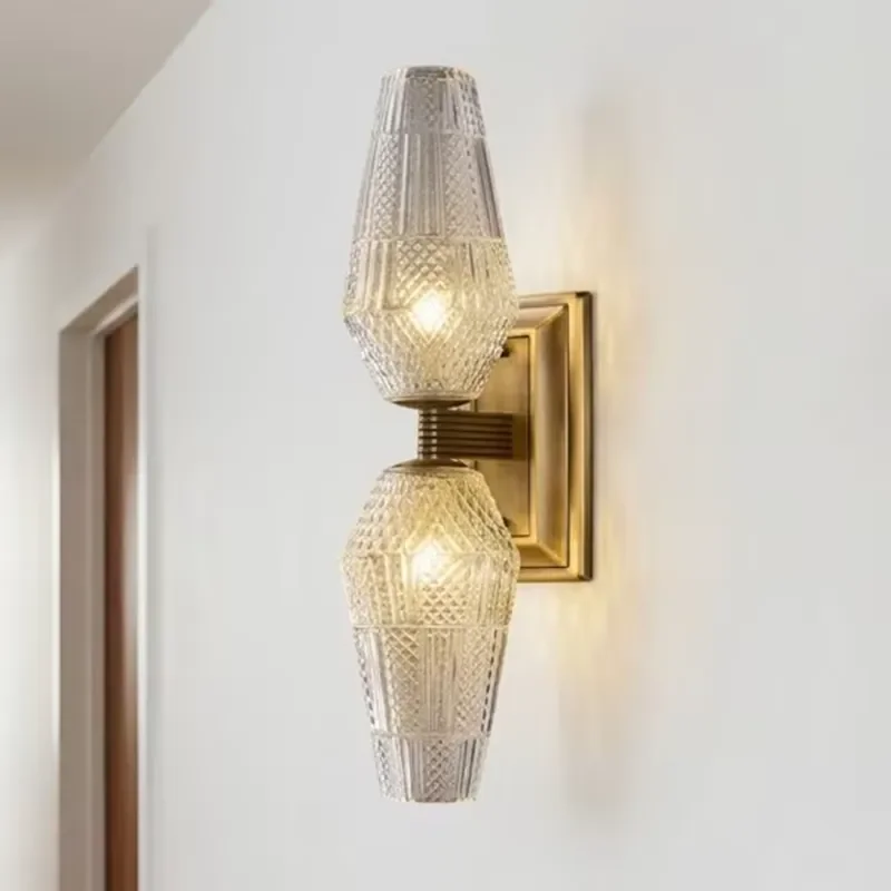 American retro light luxury full copper wall lamp French medieval style bedroom corridor room background glass wall lamp