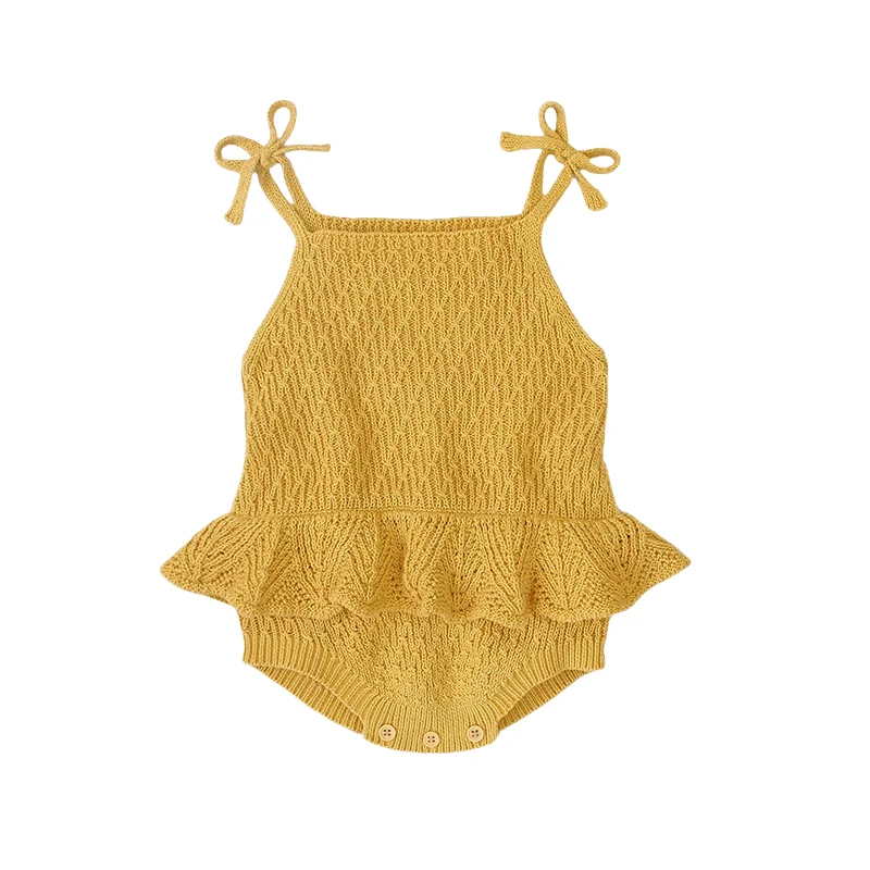 100% القطن متماسكة الطفل رومبير 0-2 سنة Bowknot تكدرت حبال بذلة للفتيات الرضع أزرار خاطفة حفاضات تغيير تصميم رومبير