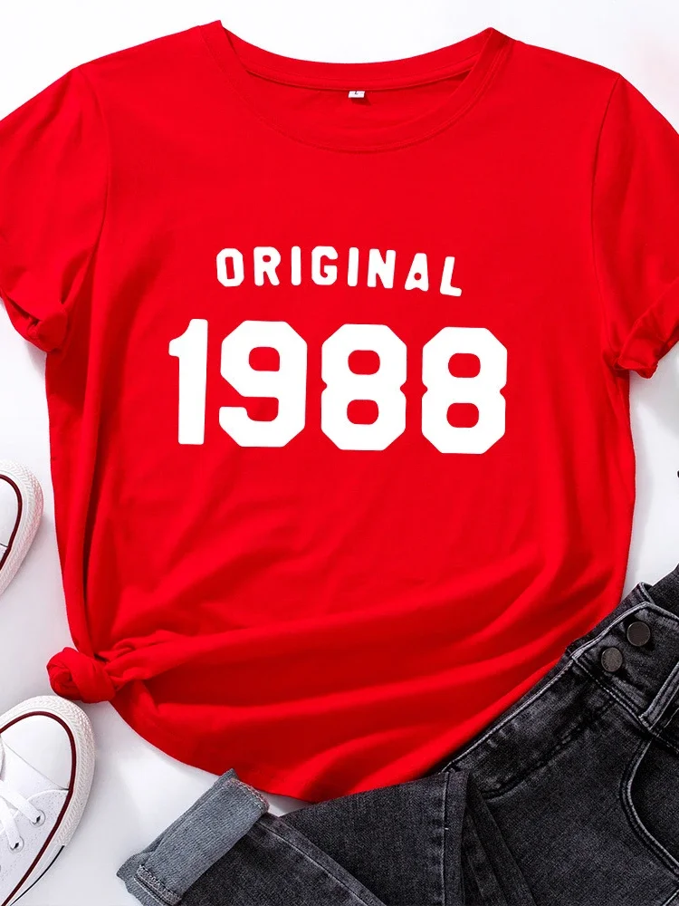 Camiseta Original con estampado de letras para Mujer, camiseta holgada de manga corta con cuello redondo para Mujer, camisetas para Mujer, ropa, Camisetas para Mujer 1988