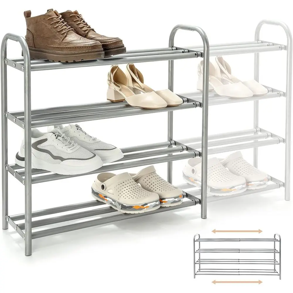 

4 Tier Exble Long Shoe Rack or Closet Shoe Organiser Strong and Sturdy Heavy Duty Metal Shoe Shel Holds 20+ Pairs (60-100) x 22,
