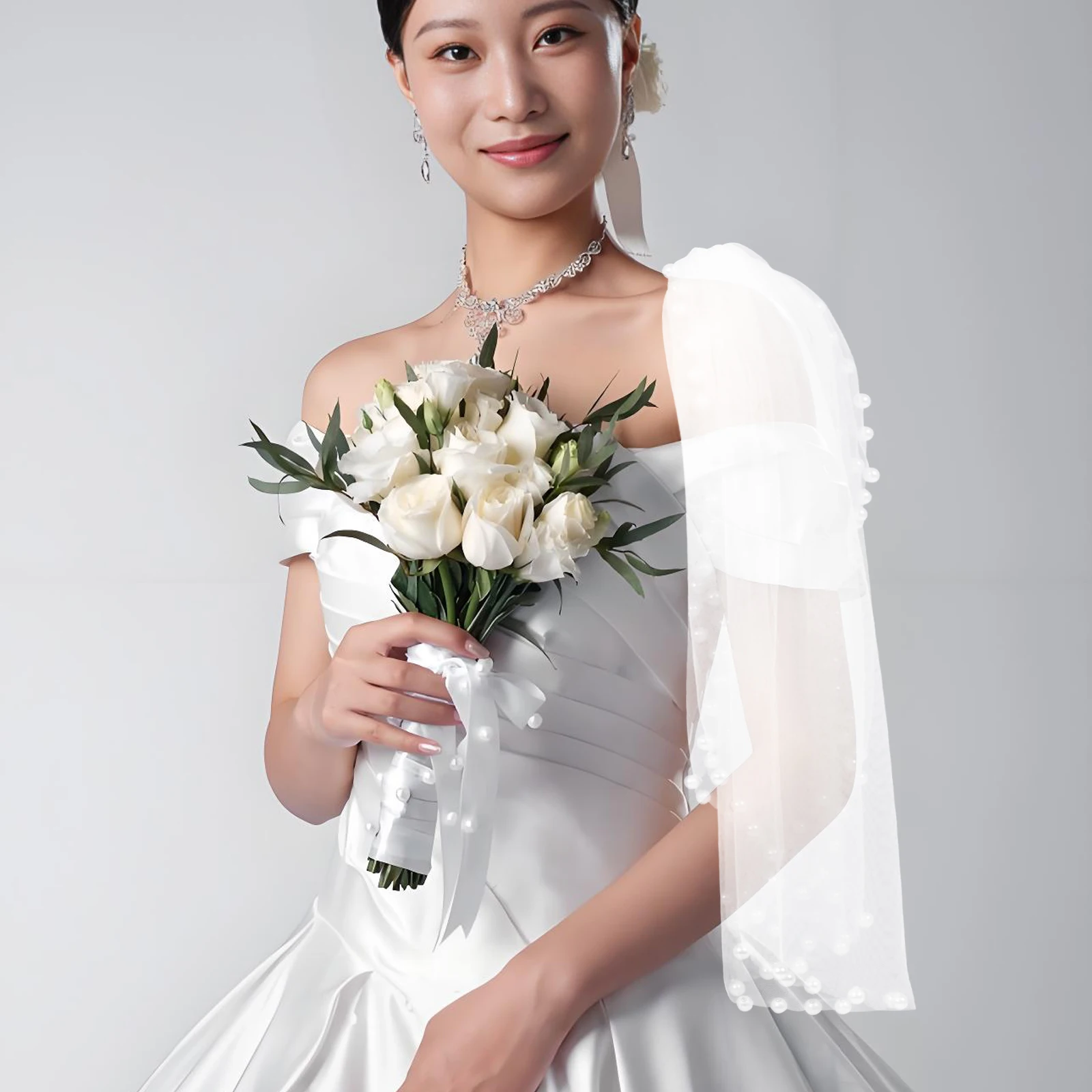 

Bridal Shawl Fake Sleeves Tulle Cape Banquet Dress Part Wedding Dresses for Bride Bridesmaid Detachable