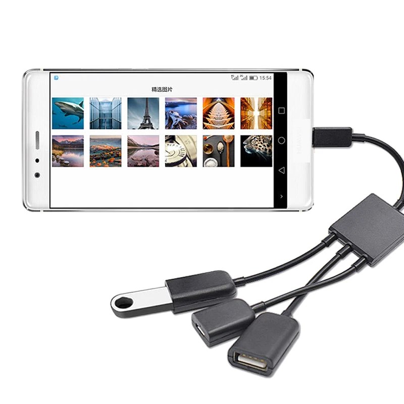 NEUER VERKAUF: 3-in-1 Micro-USB-Typ-C-HUB, männlich auf weiblich, Doppel-USB-2.0-Host-OTG-Adapterkabel für Smartphone, Computer, Tablet, 3 Anschlüsse