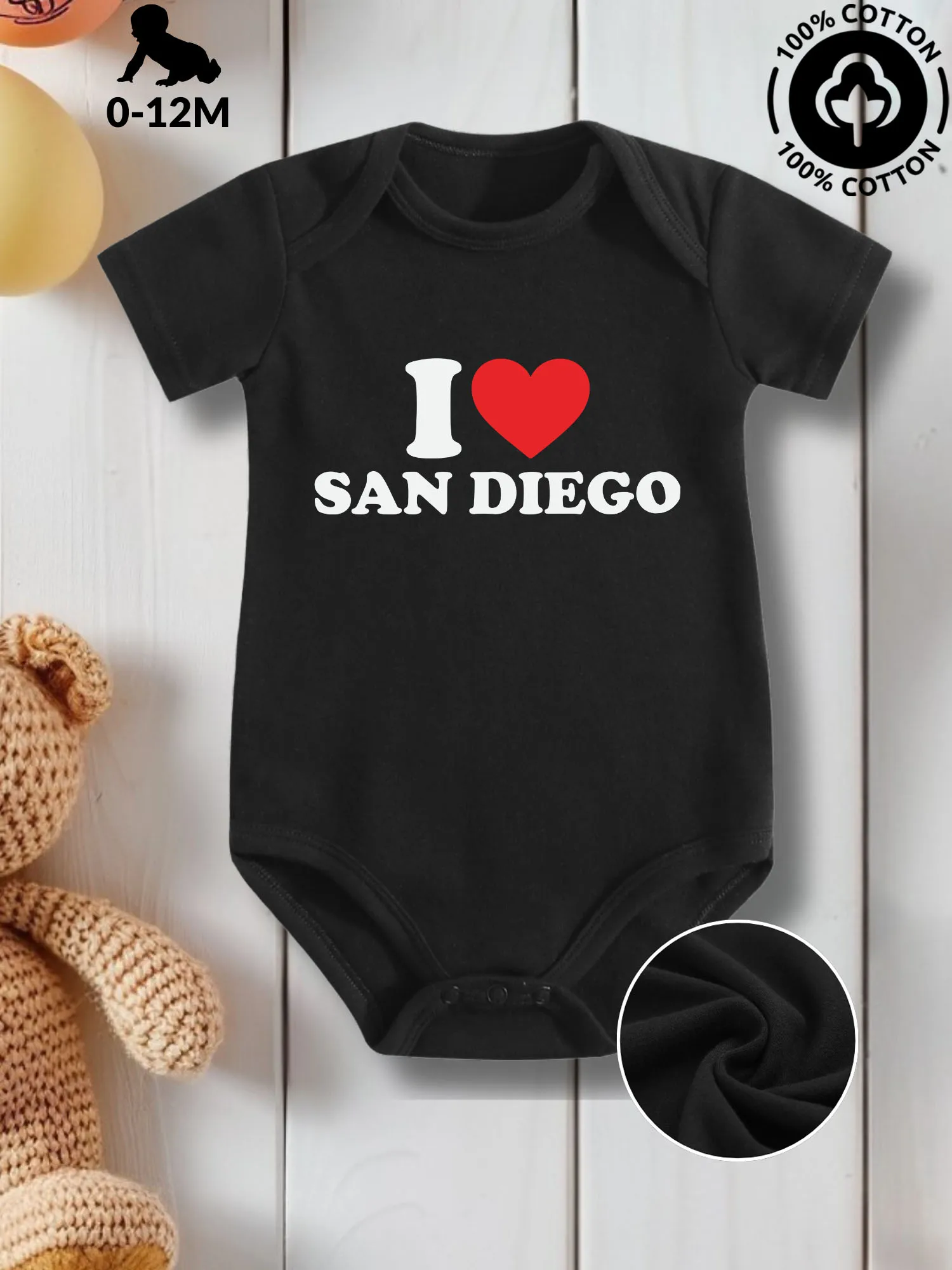 

I Love San Diego Unisex Baby Crawling Suit, Pure Cotton Skin Care Onesie, All-Season Wear Black Bodysuit 190GSM