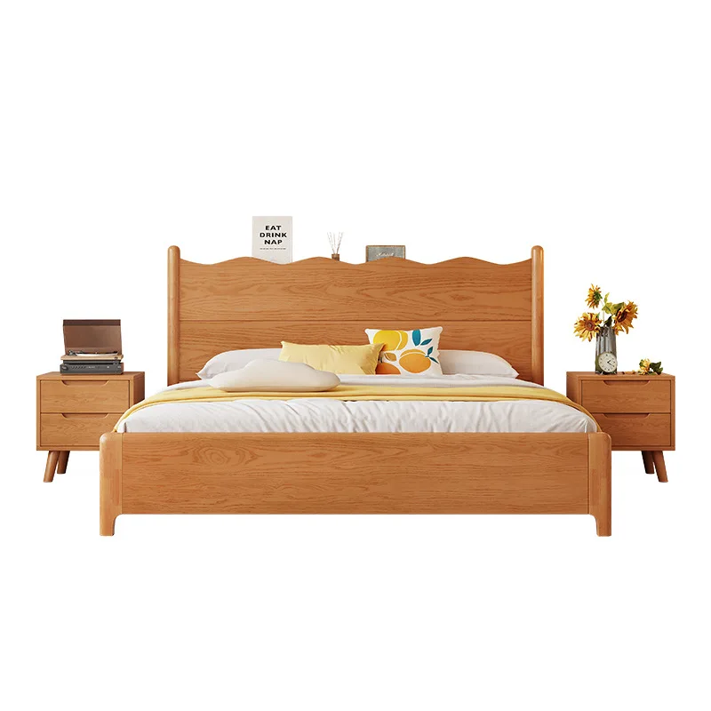 

Cherry wood color, American style, box master bedroom double bed 1.8 meters household, bedroom solid wood