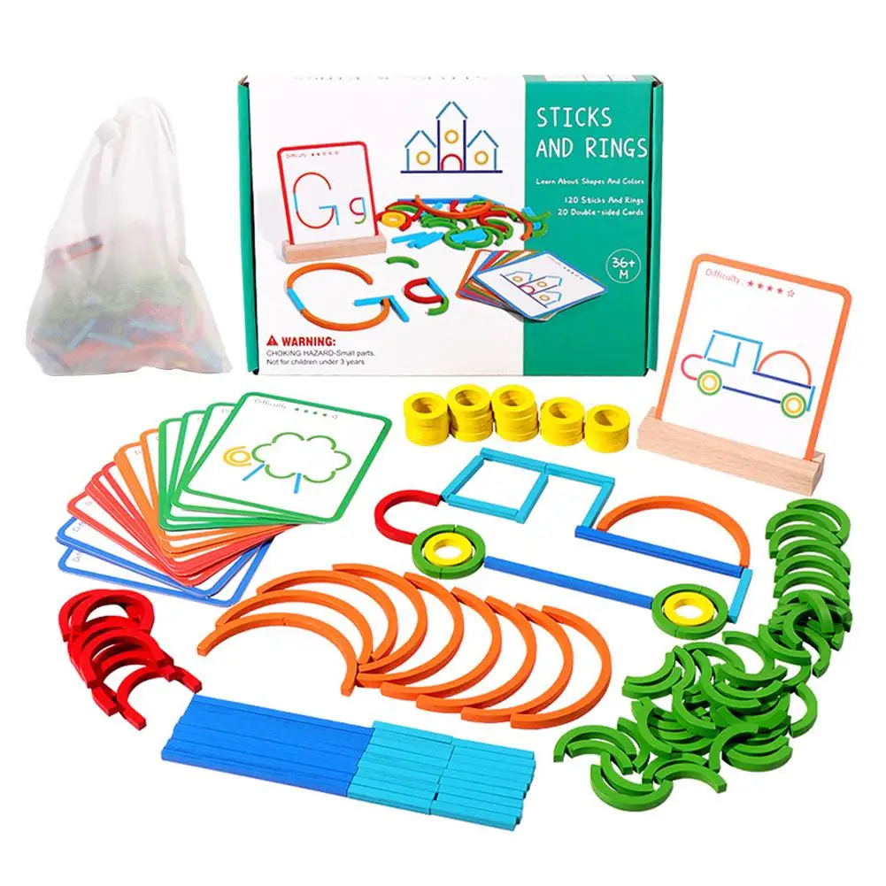 創造的な木製スティックとリングパズル知能ゲームモンテッソーリ幼児教育玩具子供のための