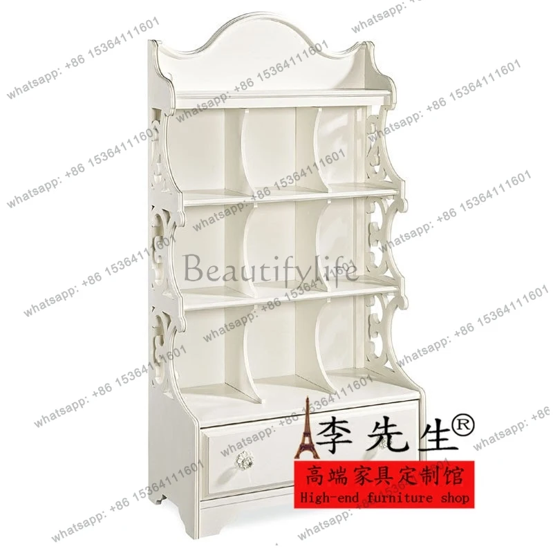 

European neoclassical solid wood carving flower hollow bookcase French study ornament display cabinet