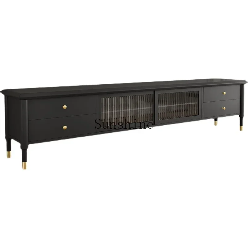 

Black retro Changhong glass light luxury Nordic solid wood coffee table TV cabinet combination