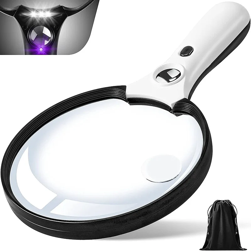 Magnifying Glass Handheld Magnifier with 3 Led Light for Reading Magnifying Glass Jewelry Loupe Large Mirror