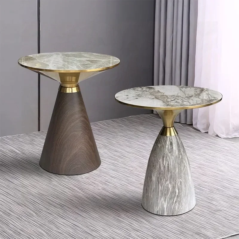 MOMO Light Luxury Round Coffee Table Modern Simple Exquisite Household Corner Table Living Room Sofa Side Table Rock Plate Small