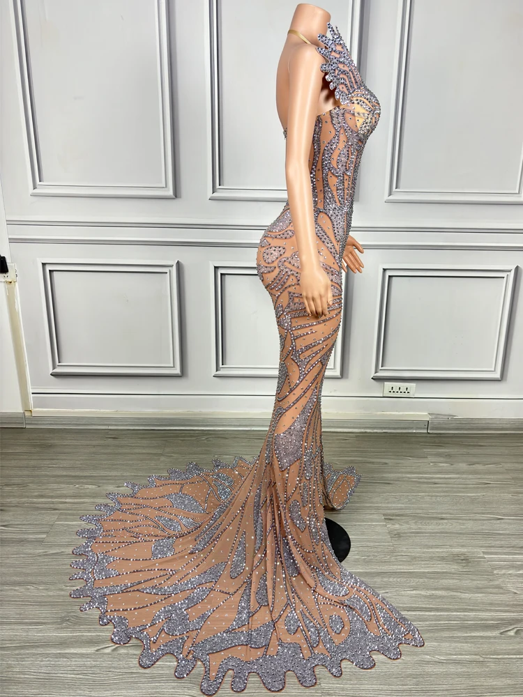 Robe de soirée en maille pour femme, robe de Rhde scène élégante, robe longue au sol, transparente, sexy, remise des diplômes, fête