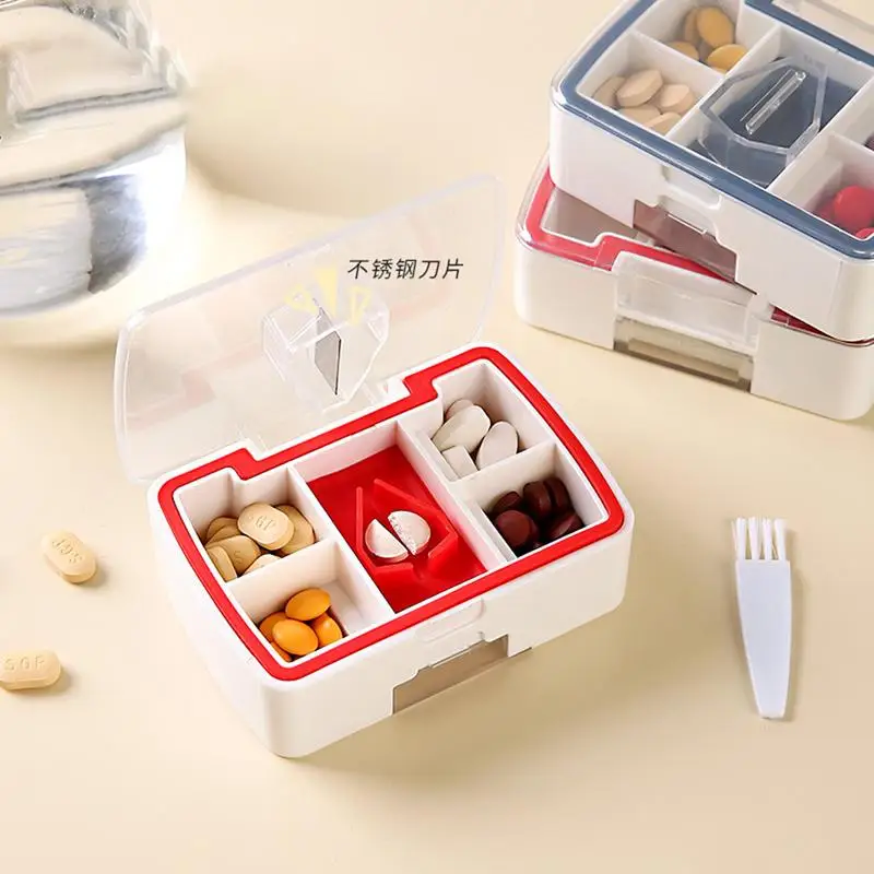 Pill Case With Cutter Tablet Cutter Grinder Organizer Pill Cutter And Splitter Daily Usage Safely Cut Pills Tablets Accurate And