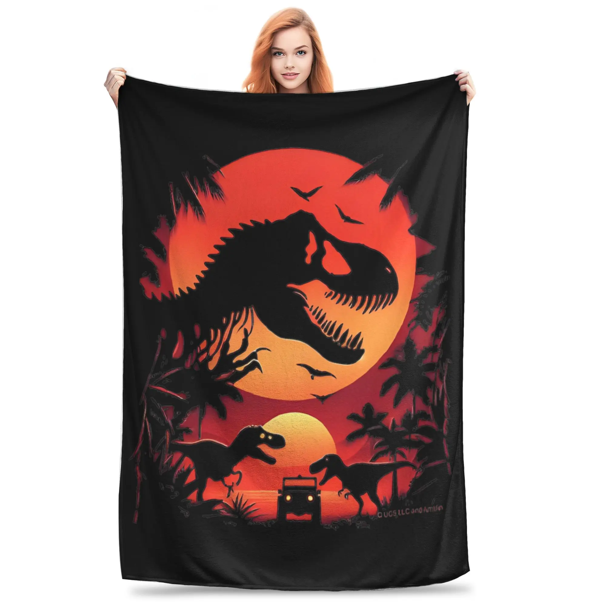 

Jurassic Park TRex Knitted Blankets Jurassic World Jeep Dinosaur Plush Throw Blankets Bed Sofa Decoration Soft Warm Bedspreads