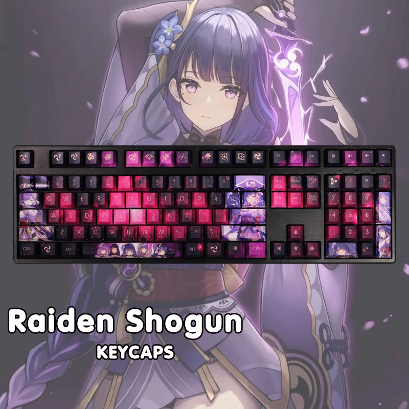 Raiden Shogun Keycaps 108keys Genshin Impact Keycaps Keyboard Decoration Cosplay Accessories Anime Keycaps