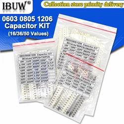 1pack 16/36/50Values 320PCS 720PCS 2500PCS 0603 0805 1206 SMD Capacitor Kit igmopnrq Assorted Kit ibuw 1PF ~ 1UF