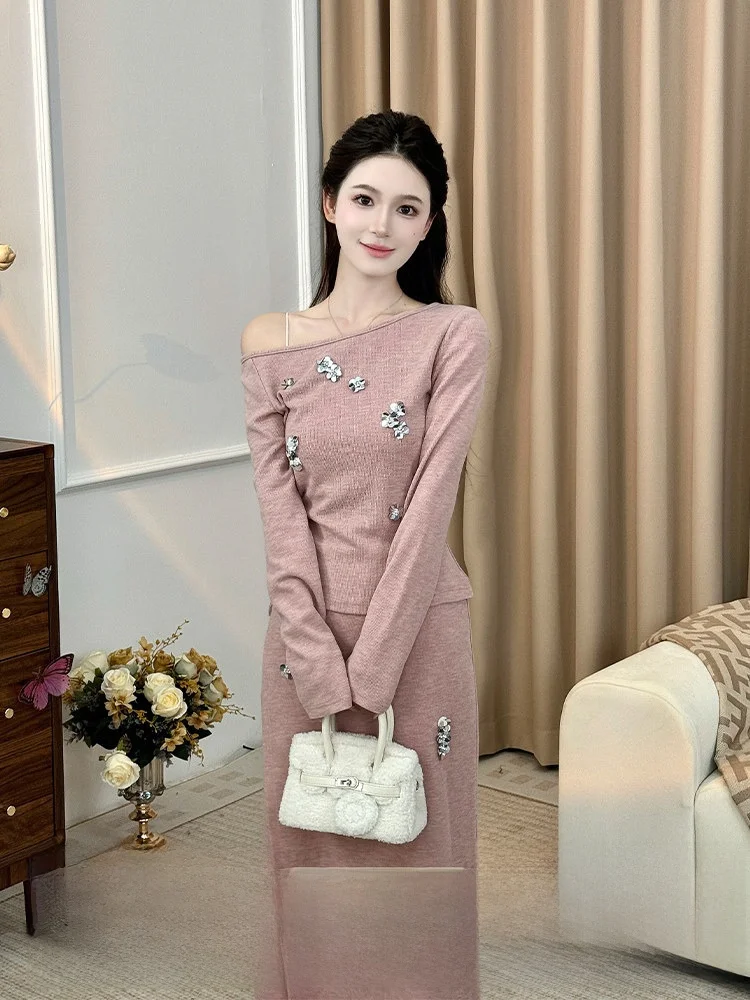 

Новый комплект из двух предметов Lili Home: топ на одно плечо и юбка, весна 2026, из полиэстера, с коротким рукавом