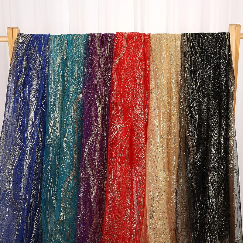 5M/lot 150cm wide Water ripple sprinkled powder sequined mesh wedding dress toy gold powder sequined mesh fabric