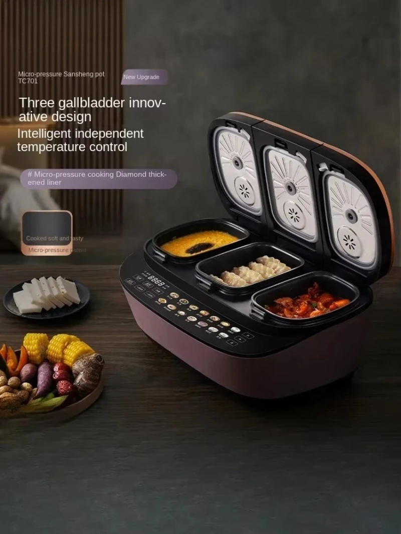 

Smart Rice Cooker with Triple Inner Pots, Soup Cooking Function, and Intelligent Multi-functional Design for Home Use fa