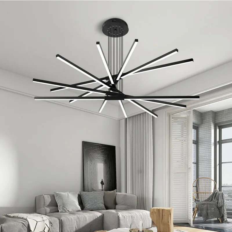 LED Chandelier Creative Hanging Light Dimmable Linear Ceiling Lighting DIY Adjustable Height for Kitchen Island Living Room Deco