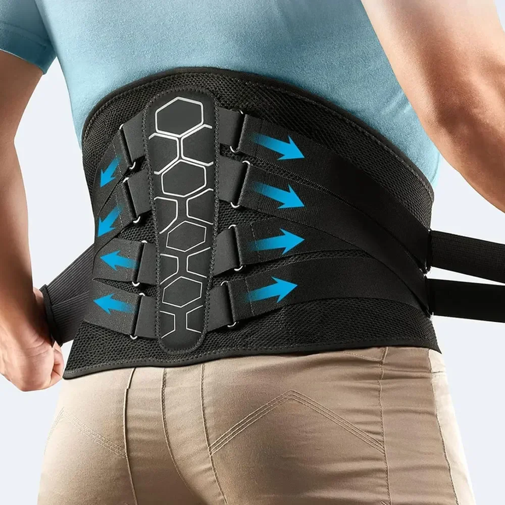 Ergonomic Back Brace Pulley System, Sciatica, Herniated Disc, Scoliosis, Lumbar Support Belt with 4 Stays for Work Lifting Sport