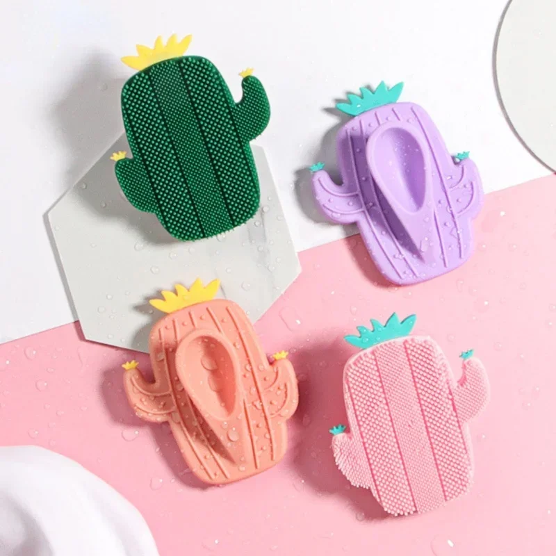 1pcs Cute Cactus Silicone Massage Bath Brush Face & Body Scrub Tools Dry Brushing Body Brush Soap Net Bath Scrubber