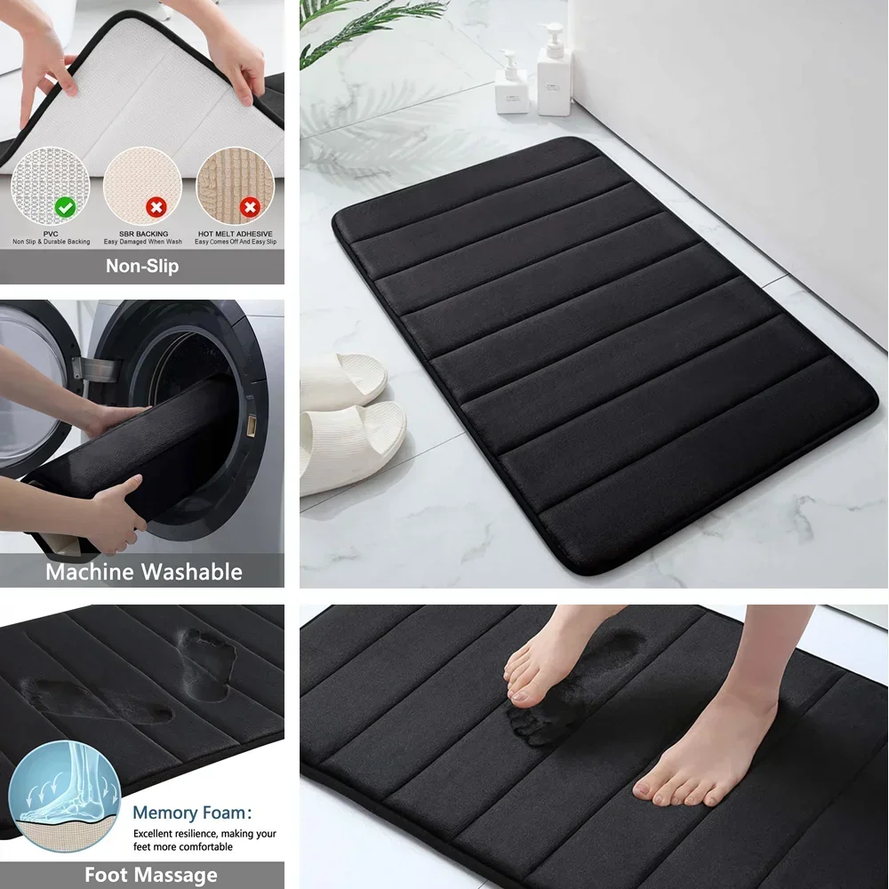 3Pc Sets Bath Mats Non Slip Memory Foam Bathroom Soft Rugs Water Absorption Dry Fast Bath Mat Machine Washable For Home Floor