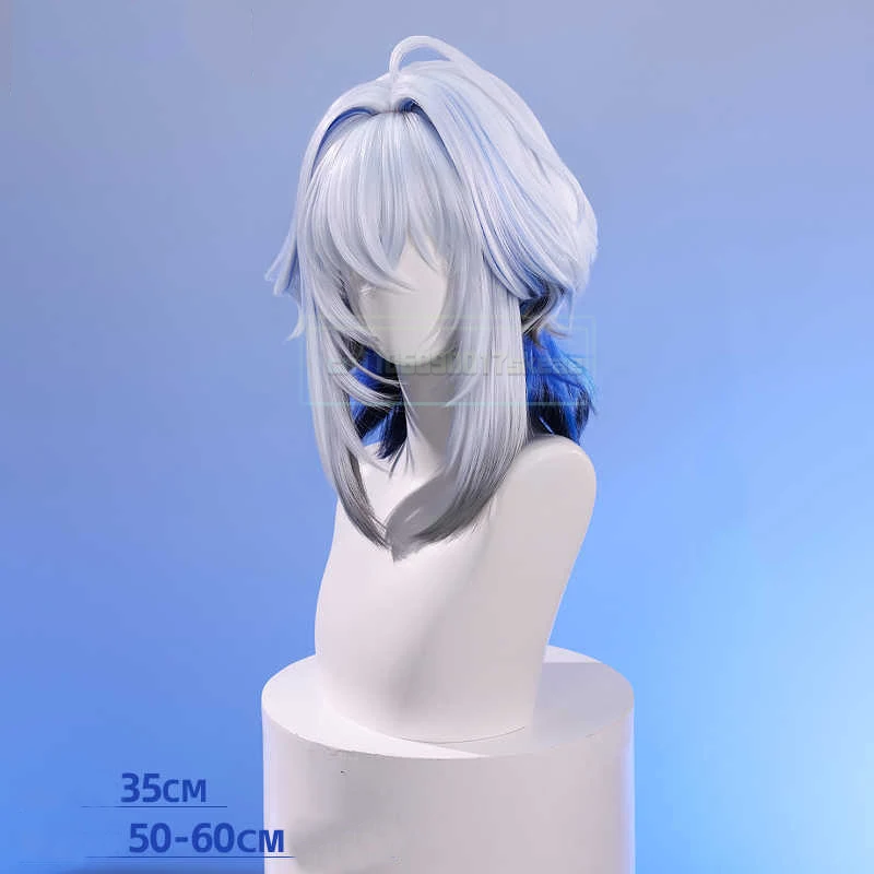 Spiel Wuthering Waves GALBRENR Cosplay Perücke Frauen Silber Blau Farbverlauf Haar Hitzebeständige Synthetische Perücke Halloween Prop