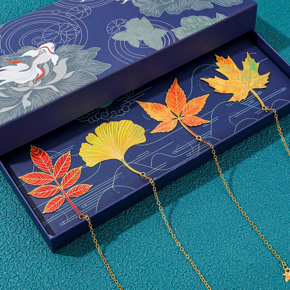 

Chinese Style Handmade Metal Leaf Vein Bookmarks Exquisite Bookmarks Gifts for Family and Friends with Gift Boxes High-end Gifts