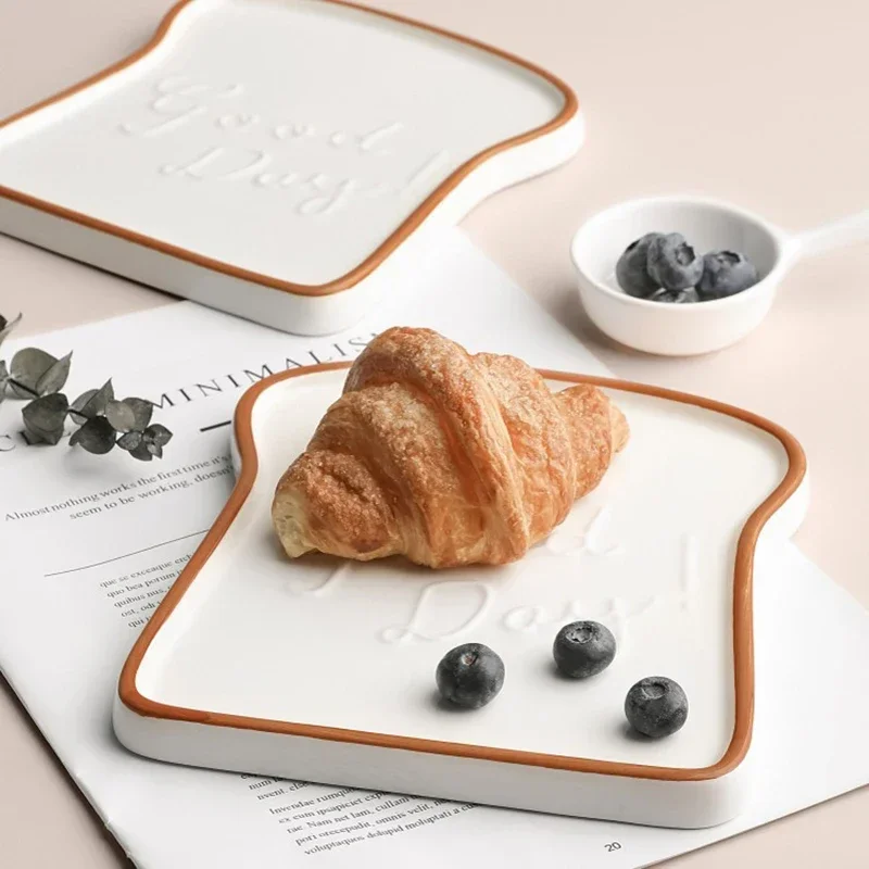 Creative Toast Ceramic Plate Nordic Style Tableware Simple Bread Cake Snack Plate Household Breakfast Plate