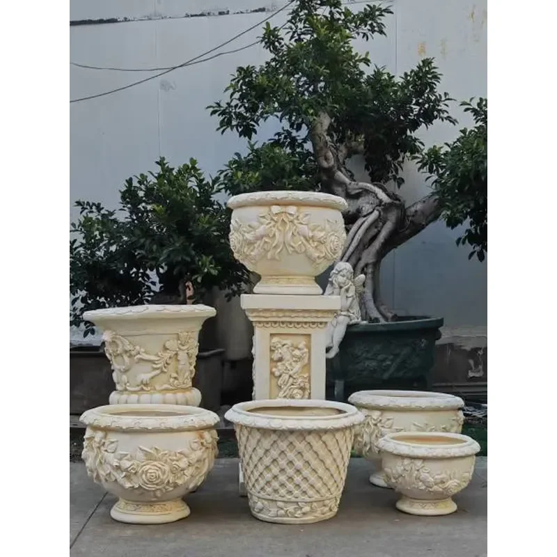 European Simple Retro Large Tall Flower Pot with Vine Pattern for Balcony Outdoor Courtyard Decoration Wedding