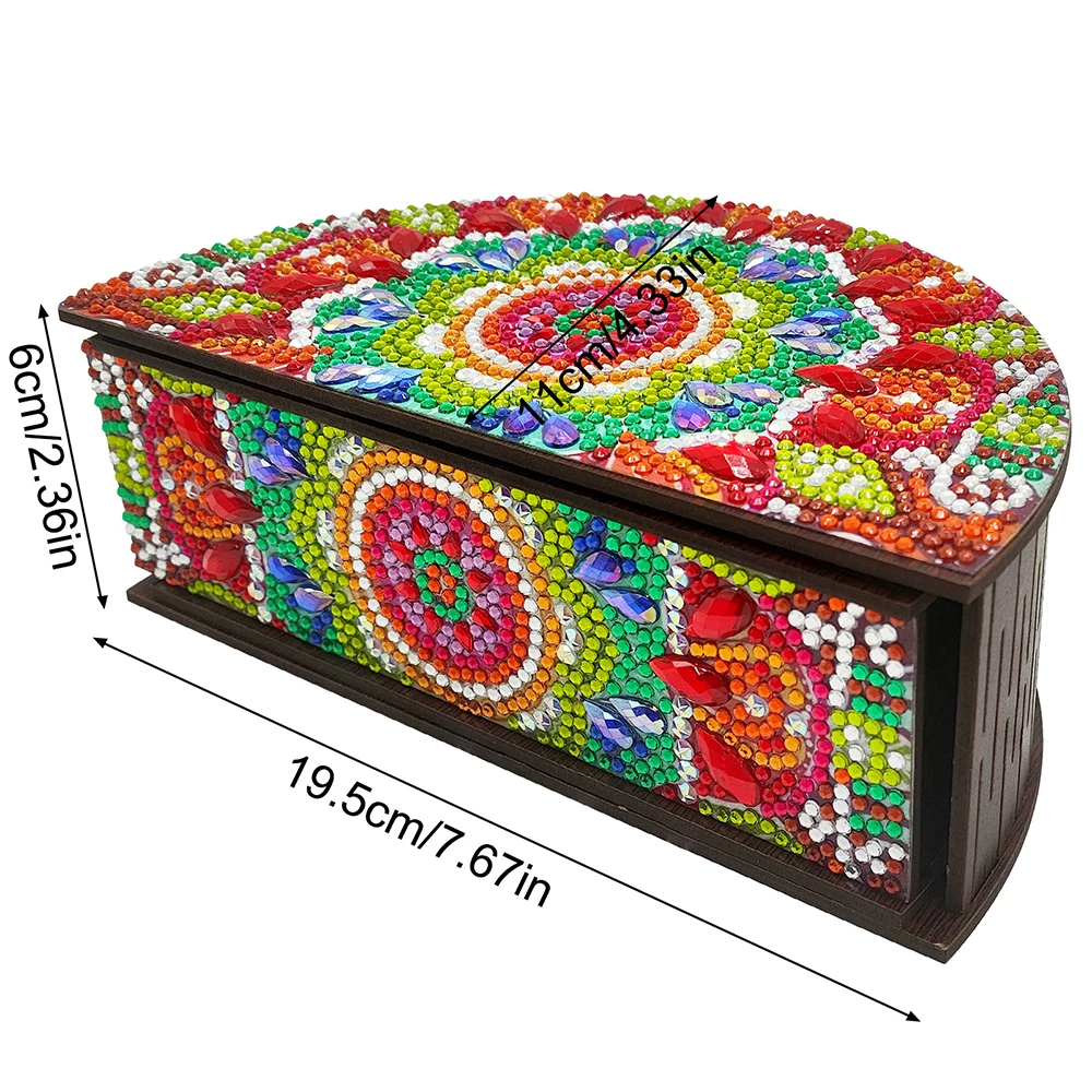 HOMFUN Mandala Diamond Painting Container Wooden Jewelry Case Diamond Art Organizer Box Kit，Creative Semi-circular Storage Box view 6