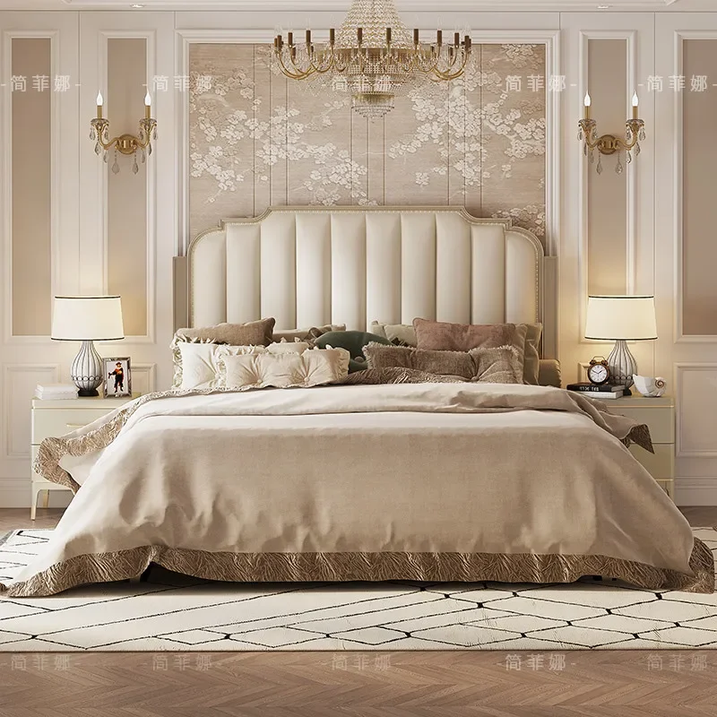 

American light luxury Schumann piano leather bed master bedroom 2.2 meters large bed French cream wind double bed