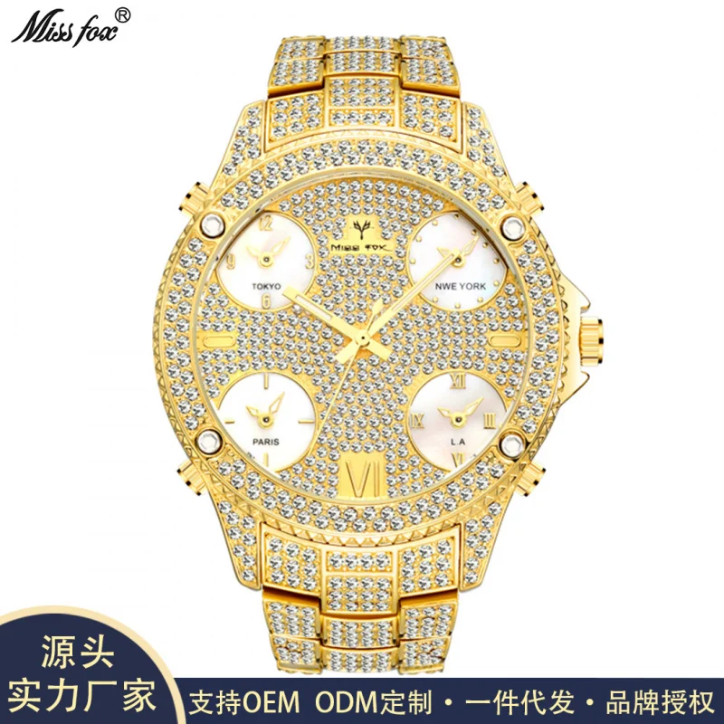 Official brand free shippingHot Sale Diamond-Encrusted Fashion Luminous Multi-Time Large Dial Waterproof in StockMen's Watch