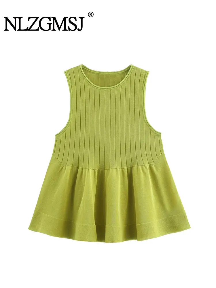 

Chic Women Splicing Vest Solid O-Neck Sleeveless Knitted Sweaters New Fashion 2025 Summer Female Tops