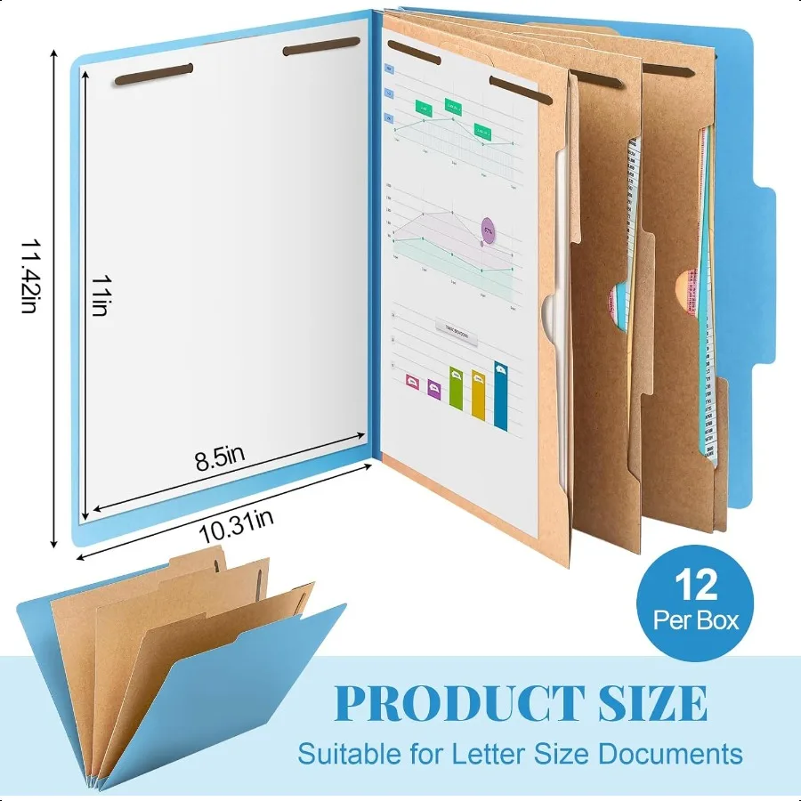12 قطعة من مجلدات تصنيف Prboard مع 3 فواصل جيب 2 بوصة توسيع شديدة التحمل 2 شوكات قفل مجلد ملفات الموظف f