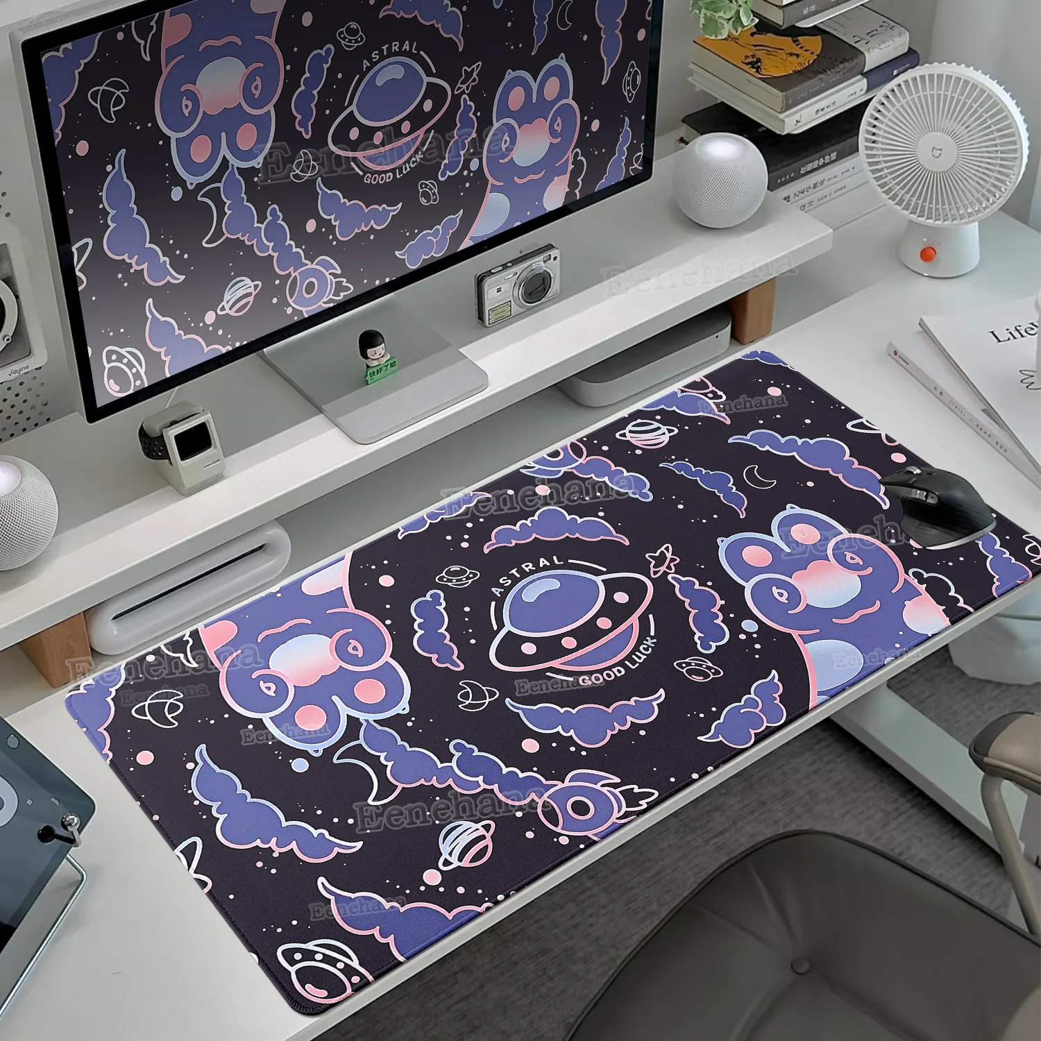 لوحة ماوس كبيرة باللون الوردي على شكل قطة في الغيوم لوحة مفاتيح كمبيوتر محمول مطاطية غير قابلة للانزلاق ملحقات مكتب للفتيات Kawaii إعداد منزلي للألعاب