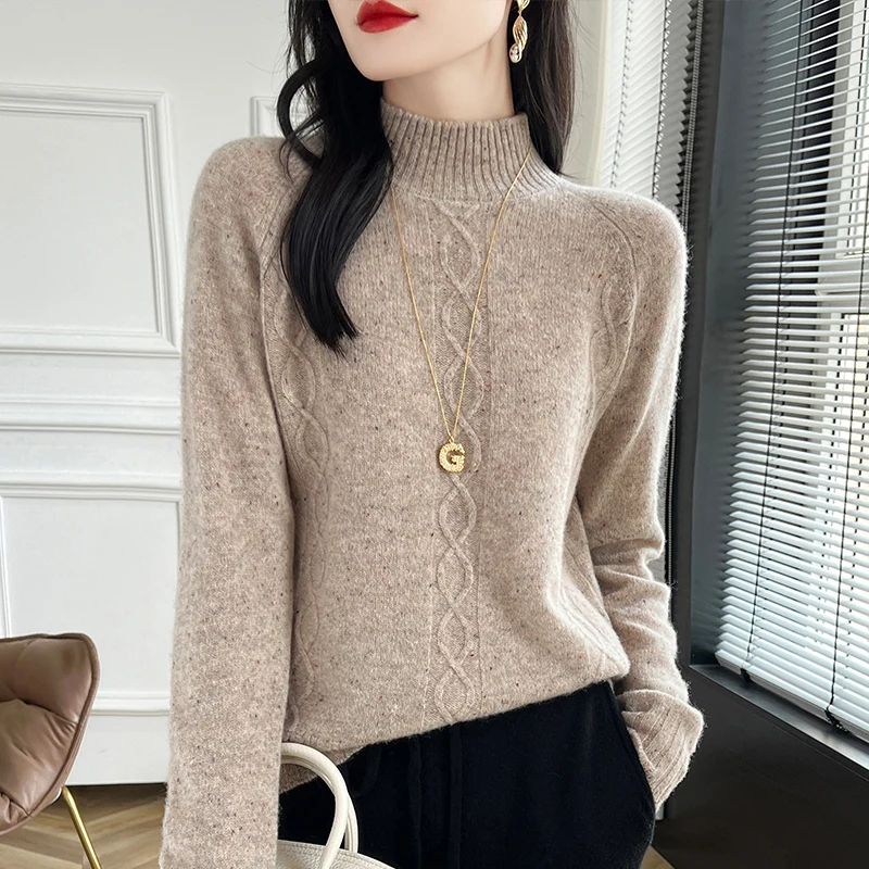 Spotted Autumn/Winter new 100% Merino wool cashmere pullover Women's semi-turtleneck pullover warm bottom knit shirt top