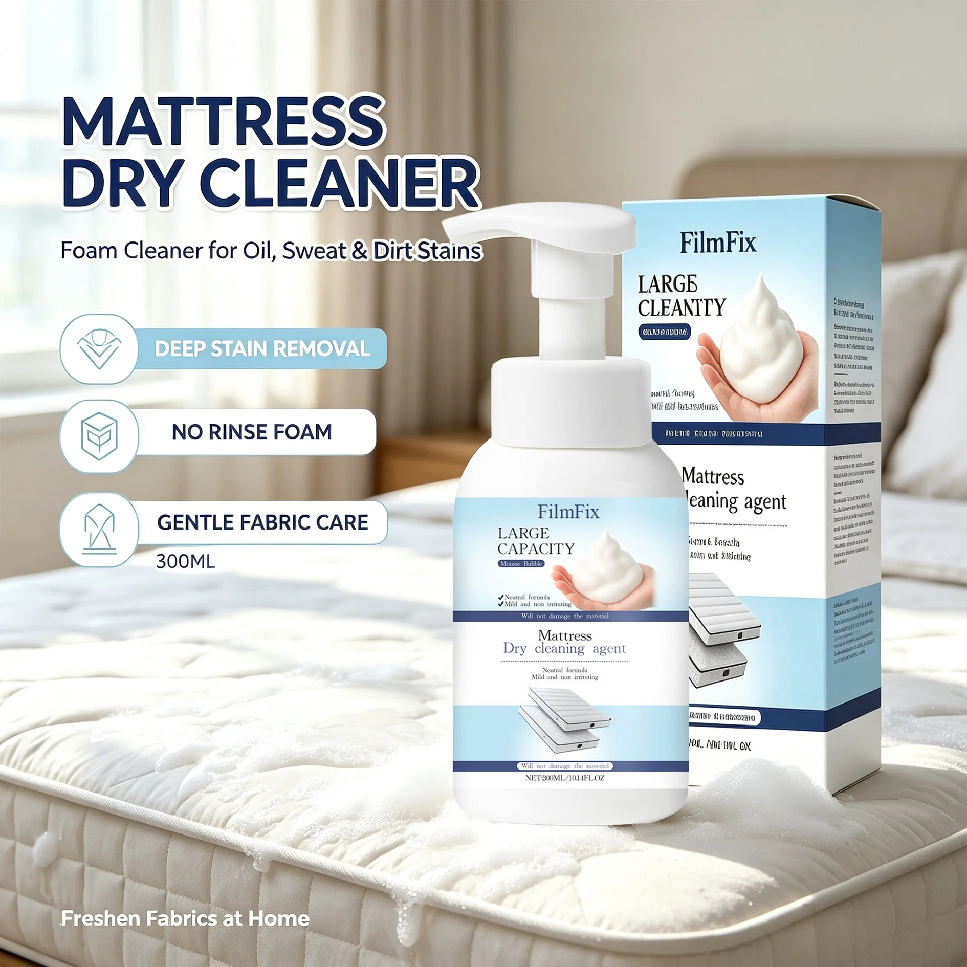 Mattress Rug Cleaner Spray Dry Cleaning Foam Agent Remove Oil Sweat Fabric Care For Carpet Home Multipurpose Deodorize Cleanser