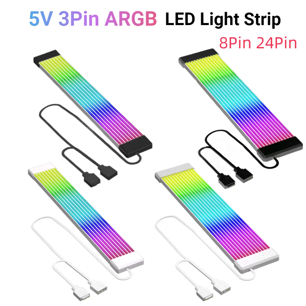 5V 3Pin PC ARGB GPU Cable 8Pin 24Pin PSU RGB Cable Extensions Flexible LED Strip Light DIY Kit for Computer Power Supply