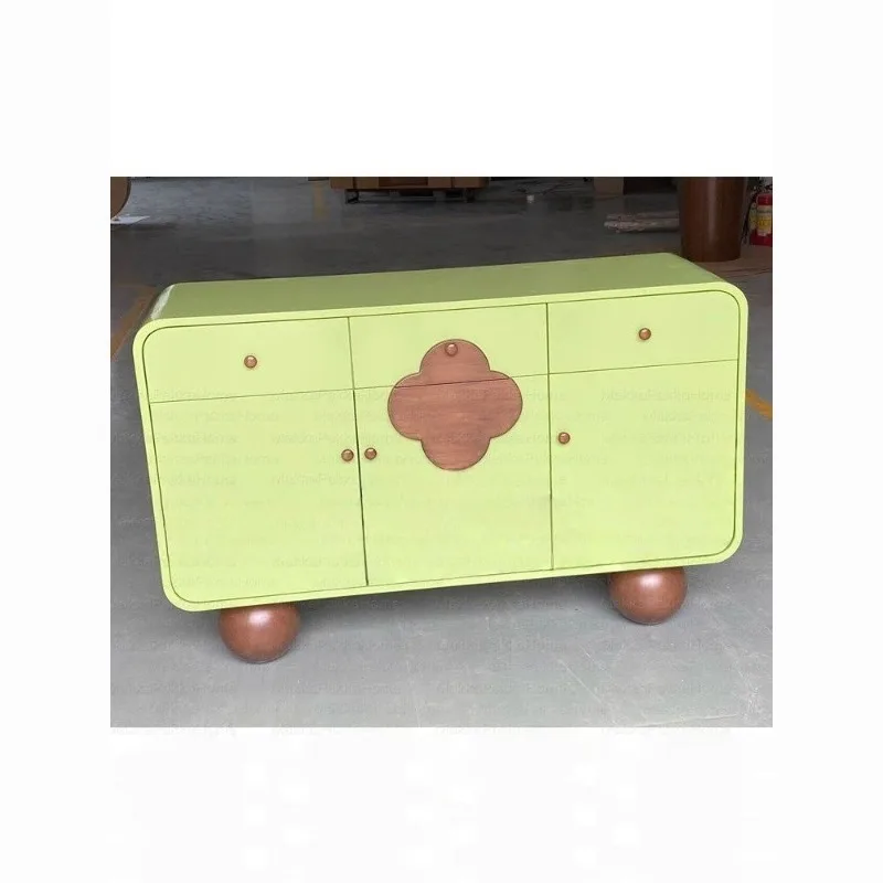 

dining side cabinet, cream style storage side cabinet against the wall, creative cream style solid wood tea cabinet