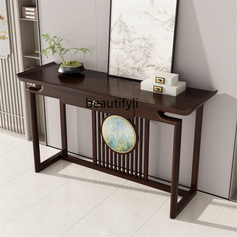 Customized New Chinese Style Solid Wood Console Tables Partition Wall Lobby Strip Table Household Light Luxury Side View