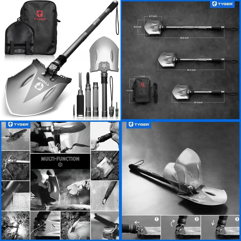 

Складная лопата TG-SV8U3217 Военная сверхмощная лопата для выживания Многофункциональный инструмент 16-в-1 Компактная походная лопата с сумкой для кемпинга, Hikin