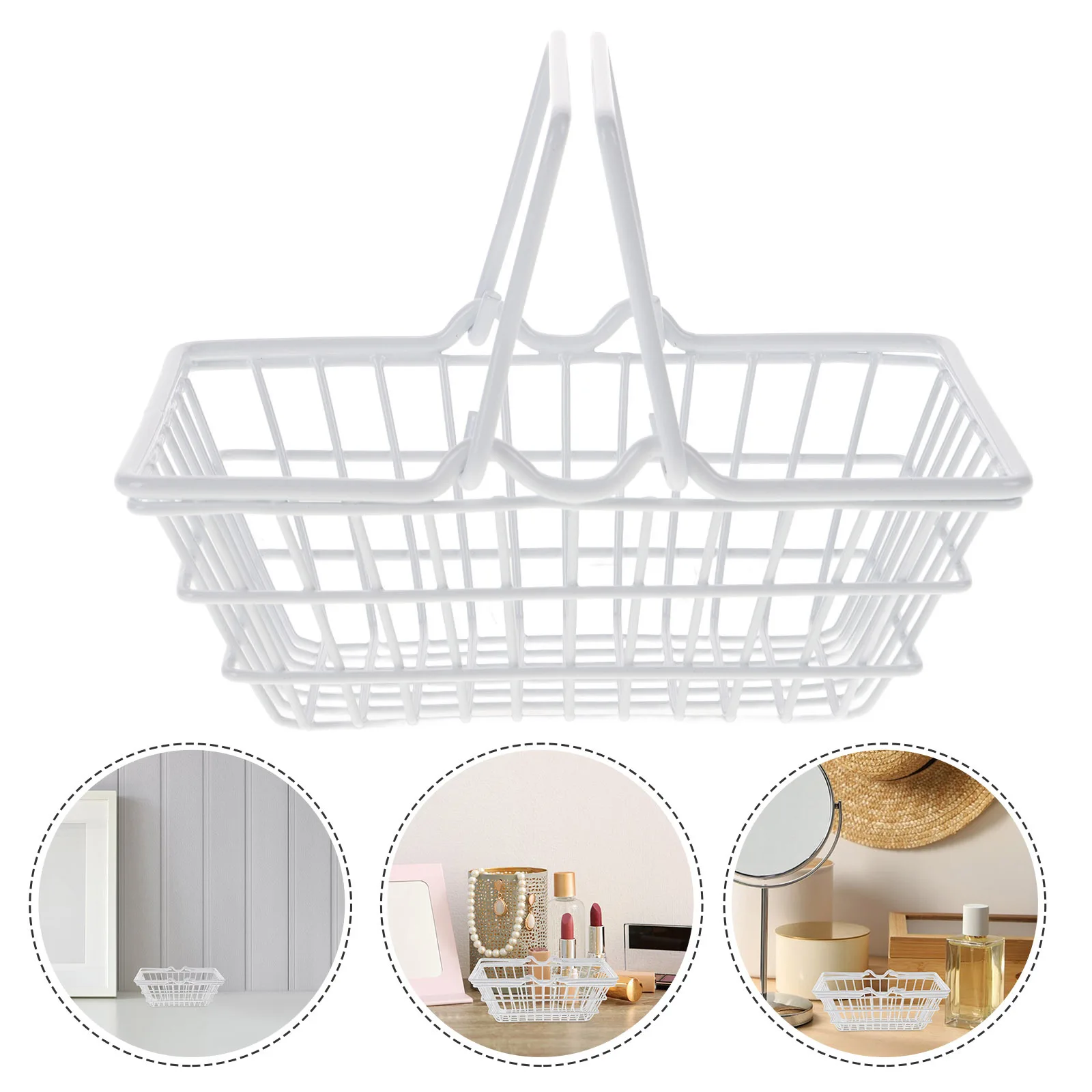 

Small Shopping Basket Desktop Sundries Basket Metal Handheld Mini Storage Organizer for Office Home Jewelry Cosmetics Cable
