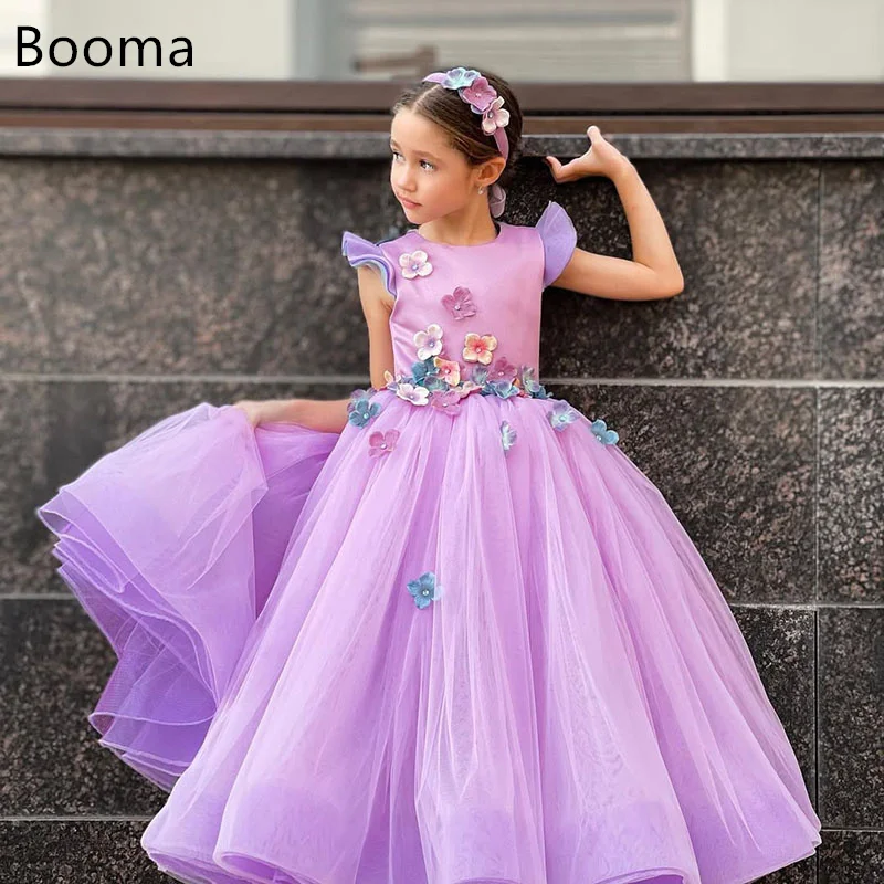 

Booma A-Line 3D Flowers Girl Dresses Wedding Party Dress for Kids Tulle Long Girls Prom Gowns Customized