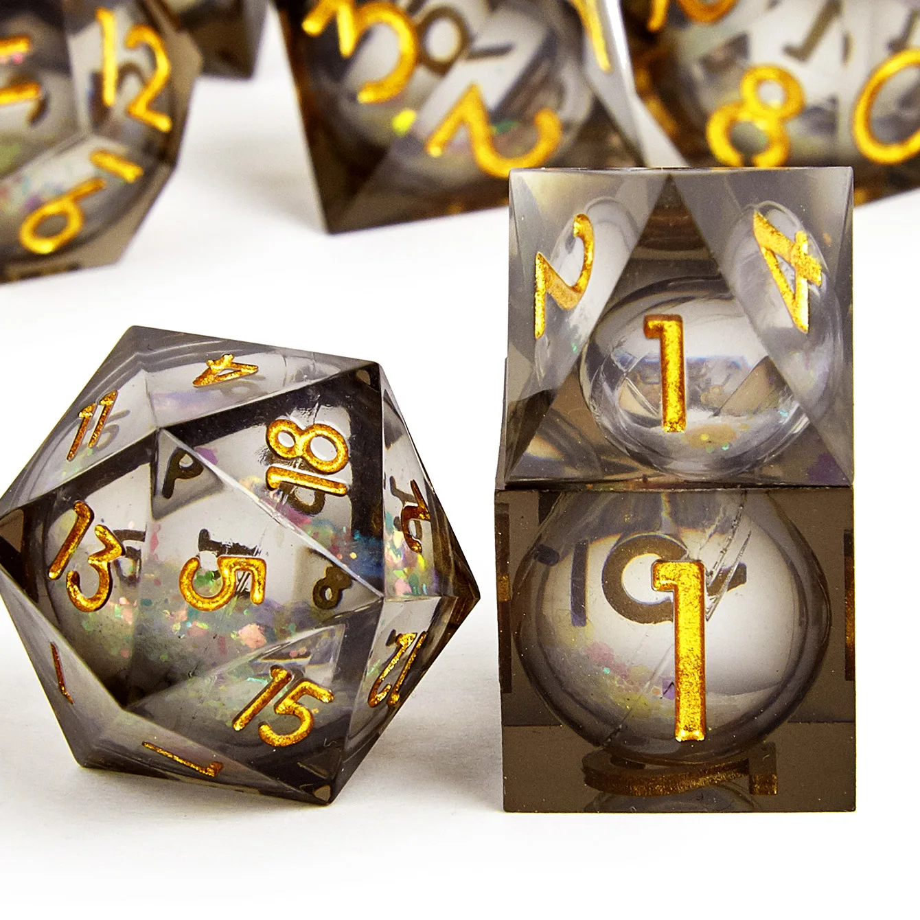 D&D Dice Set - 7-Piece Sharp Edge Resin Dice with Sand Core, Unique Polyhedral Dice for Dungeons & Dragons, RPG and Tabletop Gam