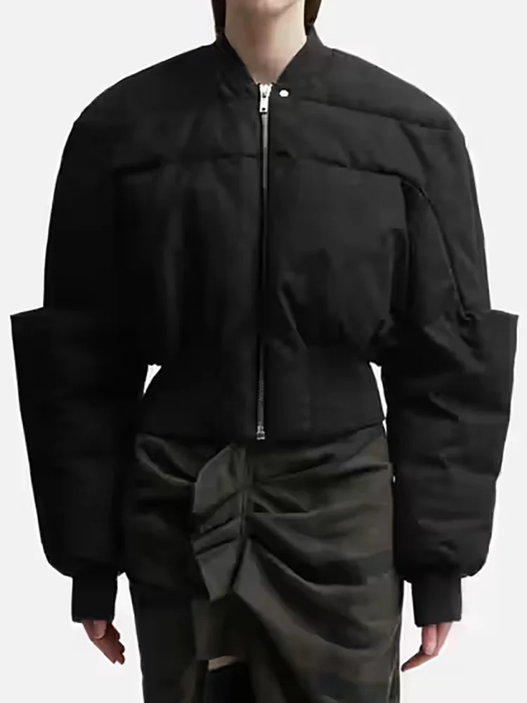 

2025 New short baseball collar cotton-padded jacket for women with personalized sleeve design, warm bread jacket jacket