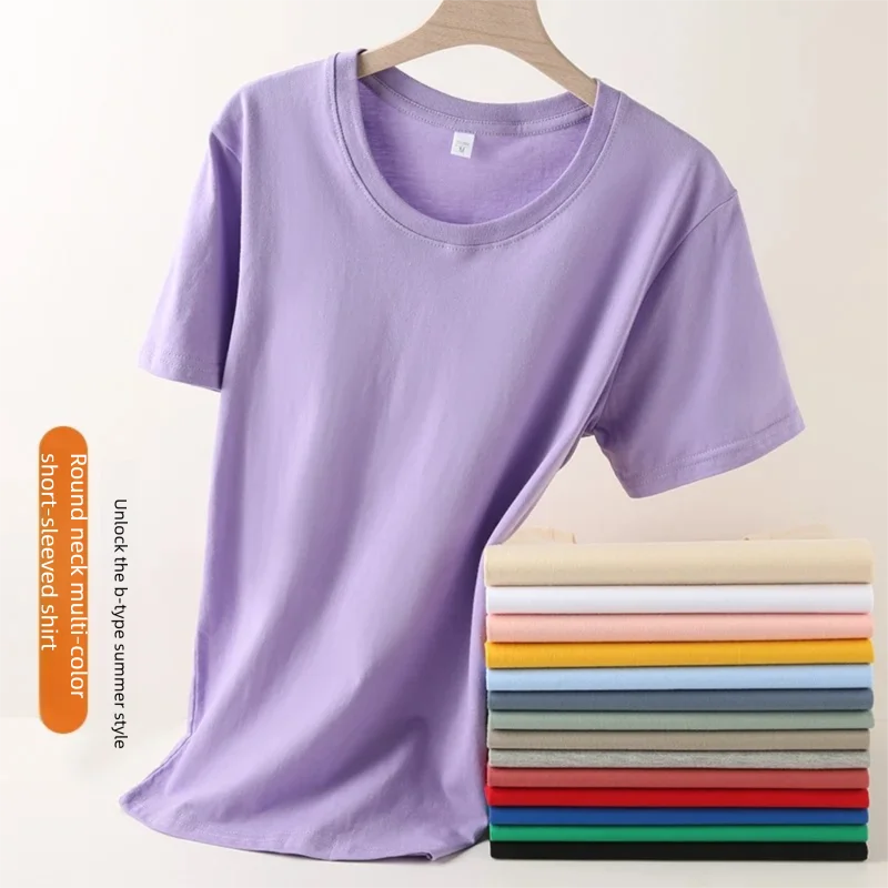 180G Pure Cotton Thin Short Sleeved Men's Women's Youthful  Simple Basic Top Youth Couple Outfit Team Outfit Can be Printed
